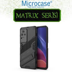 Microcase Xiaomi Poco F4 Matrix Serisi Armor Standlı Perfect Koruma Kılıf -Siyah
