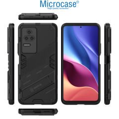 Microcase Xiaomi Poco F4 Matrix Serisi Armor Standlı Perfect Koruma Kılıf -Siyah