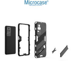 Microcase Xiaomi Poco F4 Matrix Serisi Armor Standlı Perfect Koruma Kılıf -Siyah
