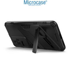 Microcase Xiaomi Poco F4 Matrix Serisi Armor Standlı Perfect Koruma Kılıf -Siyah