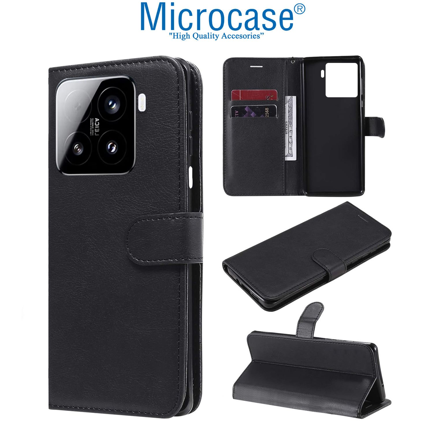 Microcase Xiaomi Mi 15 Pro Darbeye Dayanıklı Cüzdanlı ve Standlı Kapaklı Deri Kılıf Siyah AL4232