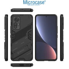 Microcase Xiaomi Mi 12 Lite Matrix Serisi Armor Standlı Perfect Koruma Kılıf -Siyah
