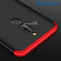 Microcase Xiaomi Redmi 8 Tam Koruma Kapak 360 Derece Kılıf + Nano Ekran Koruyucu - Siyah Kırmızı