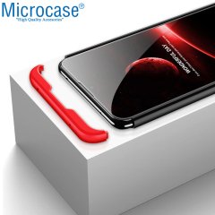 Microcase Xiaomi Redmi 8 Tam Koruma Kapak 360 Derece Kılıf + Nano Ekran Koruyucu - Siyah Kırmızı