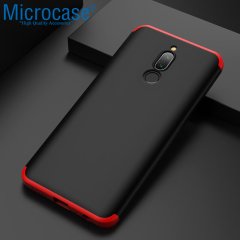 Microcase Xiaomi Redmi 8 Tam Koruma Kapak 360 Derece Kılıf + Nano Ekran Koruyucu - Siyah Kırmızı