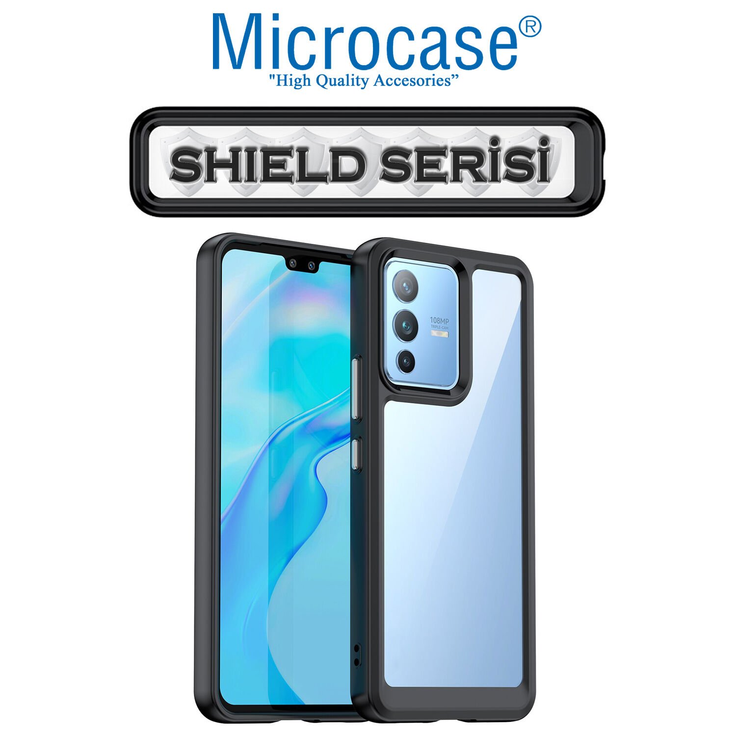 Microcase Vivo V23 5G Shield Serisi Darbeye Dayanıklı Köşe Korumalı Yarı Esnek Plastik TPU Kılıf - Siyah