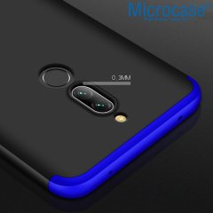 Microcase Xiaomi Redmi 8 Tam Koruma Kapak 360 Derece Kılıf + Nano Ekran Koruyucu - Siyah Mavi