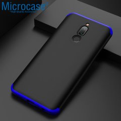 Microcase Xiaomi Redmi 8 Tam Koruma Kapak 360 Derece Kılıf + Nano Ekran Koruyucu - Siyah Mavi