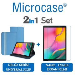 Microcase Samsung Galaxy Tab A 10.1 2019 T510 Delüx Serisi Universal Standlı Deri Kılıf - Turkuaz + Nano Esnek Ekran Koruma Filmi
