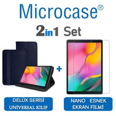 Microcase Samsung Galaxy Tab A 10.1 2019 T510 Delüx Serisi Universal Standlı Deri Kılıf - Lacivert + Nano Esnek Ekran Koruma Filmi