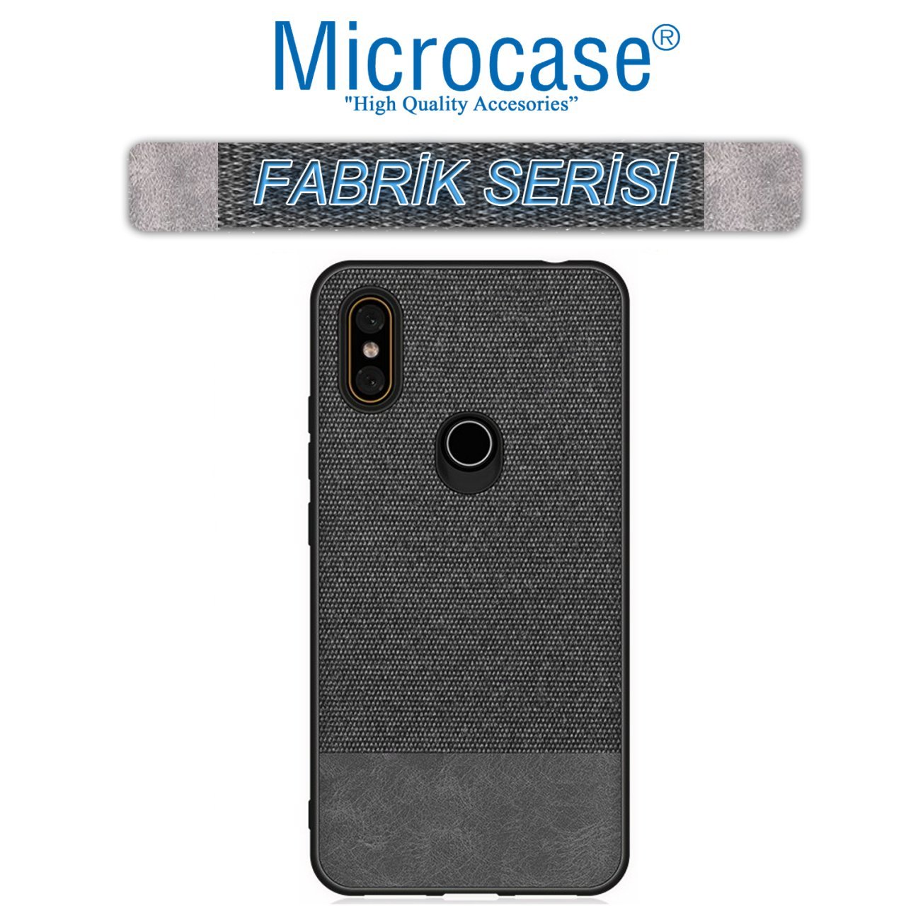 Microcase Xiaomi Mi Max 3 Fabrik Serisi Kumaş ve Deri Desen Kılıf - Siyah