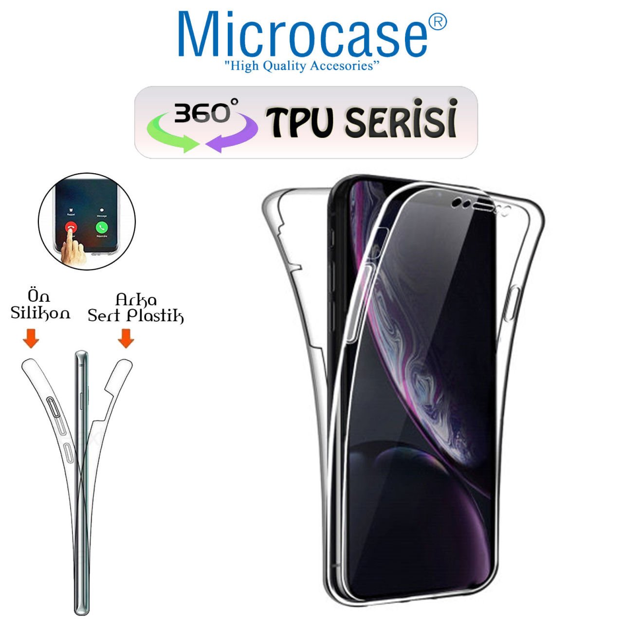 Microcase iPhone XR 360 Tpu Serisi Ön Arka Full Cover Şeffaf Kılıf