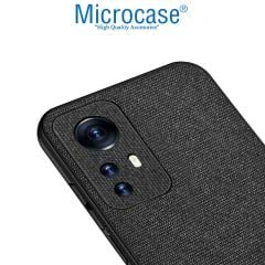 Microcase Xiaomi 12 Fabrik Kumaş ve Deri Desen Kılıf - Siyah