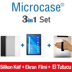 Microcase Lenovo Tab M10 10.1 TB-X605L TB-X605F Silikon Kılıf Şeffaf + Ekran Koruma Filmi + Tablet El Tutucun1 Set