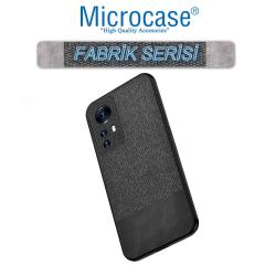 Microcase Xiaomi 12X Fabrik Kumaş ve Deri Desen Kılıf - Siyah