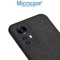 Microcase Xiaomi 12X Fabrik Kumaş ve Deri Desen Kılıf - Siyah