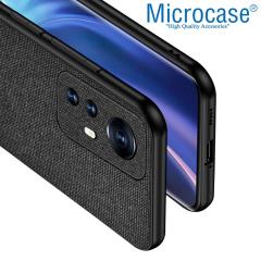 Microcase Xiaomi 12X Fabrik Kumaş ve Deri Desen Kılıf - Siyah