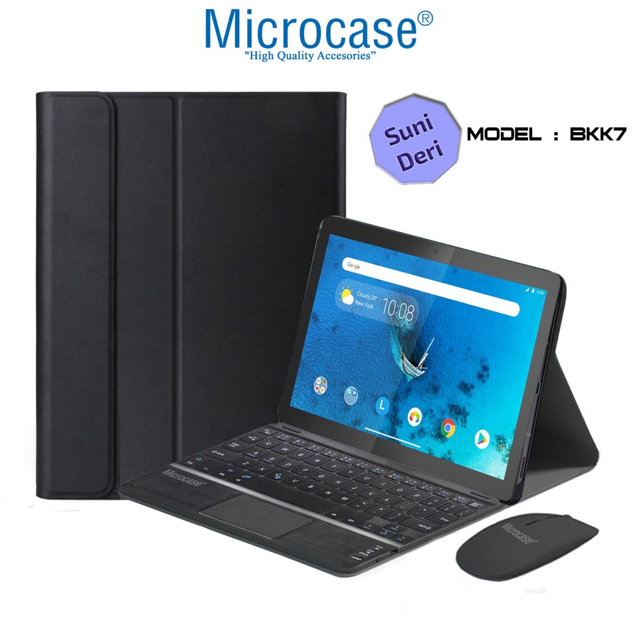 Microcase Lenovo Tab M10 TB-X505F Bluetooth Touchpad Klavye + Bluetooth Mouse + Standlı Kılıf - BKK7