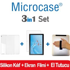 Microcase Lenovo Tab P10 10.1 TB-X705L TB-X705F Silikon Kılıf Şeffaf + Ekran Koruma Filmi + Tablet El Tutucun1 Set