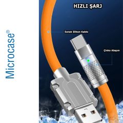 Microcase Ios Iphone Ipad uyumlu  Lightning Metal Başlıklı 120W 3.4A Hızlı şarj Kablosu Turuncu-AL4387