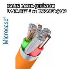 Microcase Ios Iphone Ipad uyumlu  Lightning Metal Başlıklı 120W 3.4A Hızlı şarj Kablosu Turuncu-AL4387