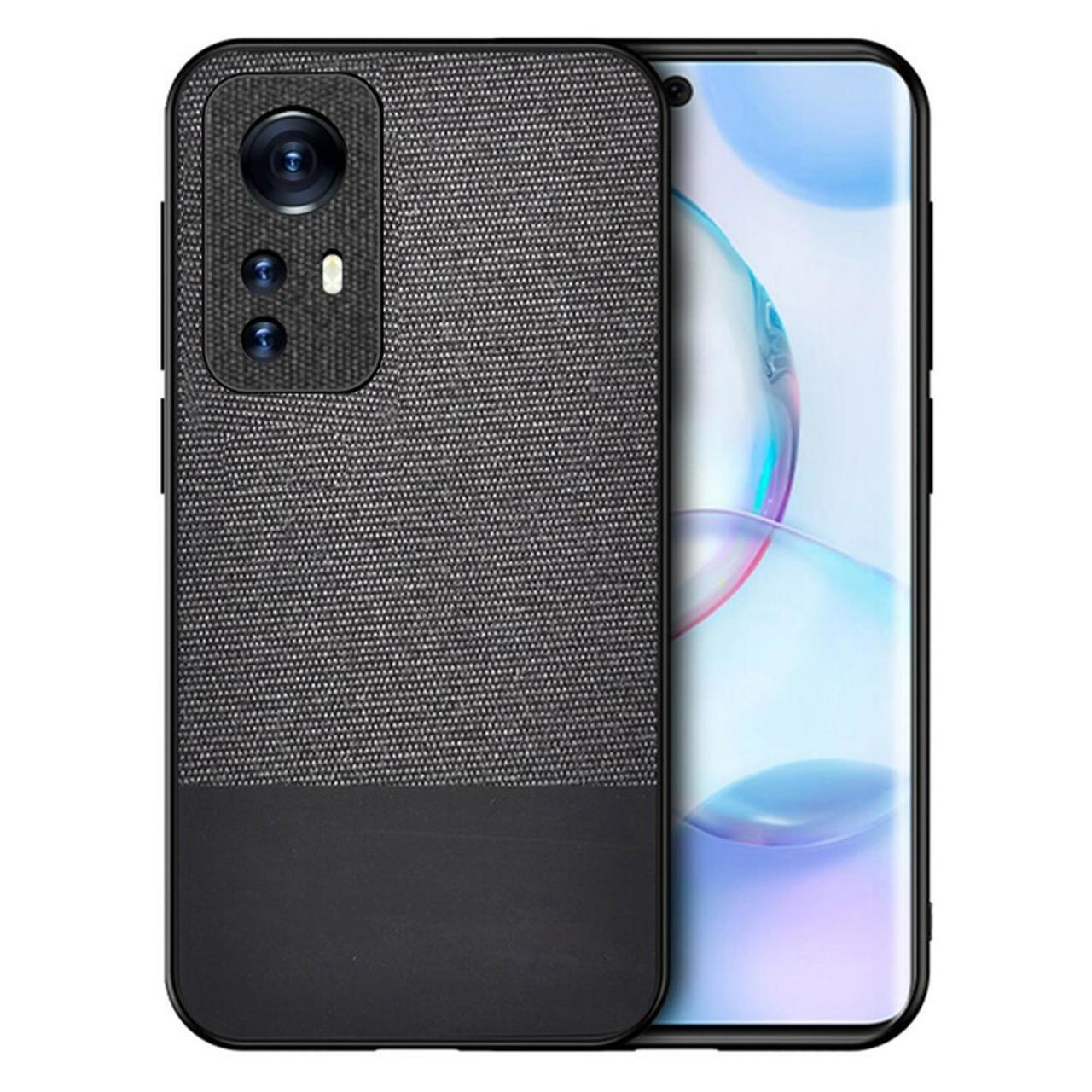 Microcase Xiaomi 12 Pro Fabrik Kumaş ve Deri Desen Kılıf - Siyah