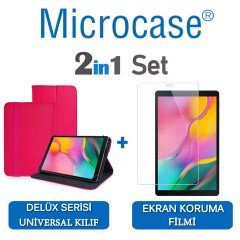 Microcase Samsung Galaxy Tab A 10.1 2019 T510 Delüx Serisi Universal Standlı Deri Kılıf - Pembe + Ekran Koruma Filmi