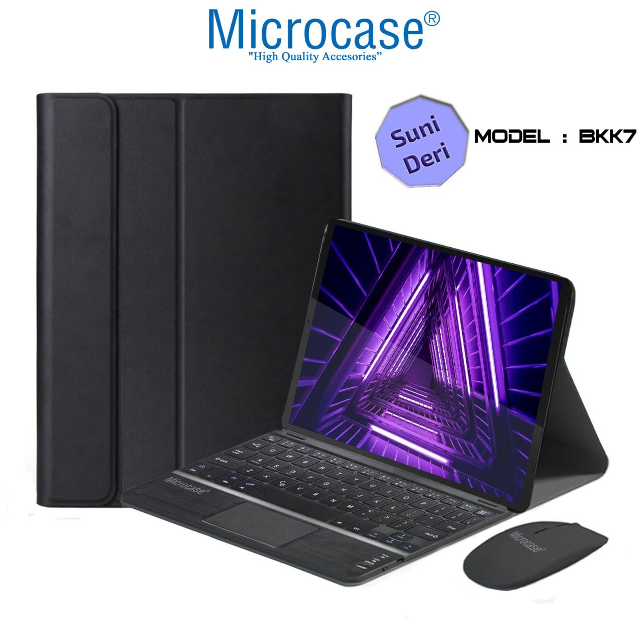 Microcase Lenovo Tab M10 TB-X306F Bluetooth Touchpad Klavye + Bluetooth Mouse + Standlı Kılıf - BKK7