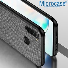 Microcase Xiaomi Redmi Note 8 Fabrik Serisi Kumaş ve Deri Desen Kılıf - Gri