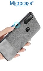 Microcase Xiaomi Redmi Note 8 Fabrik Serisi Kumaş ve Deri Desen Kılıf - Gri