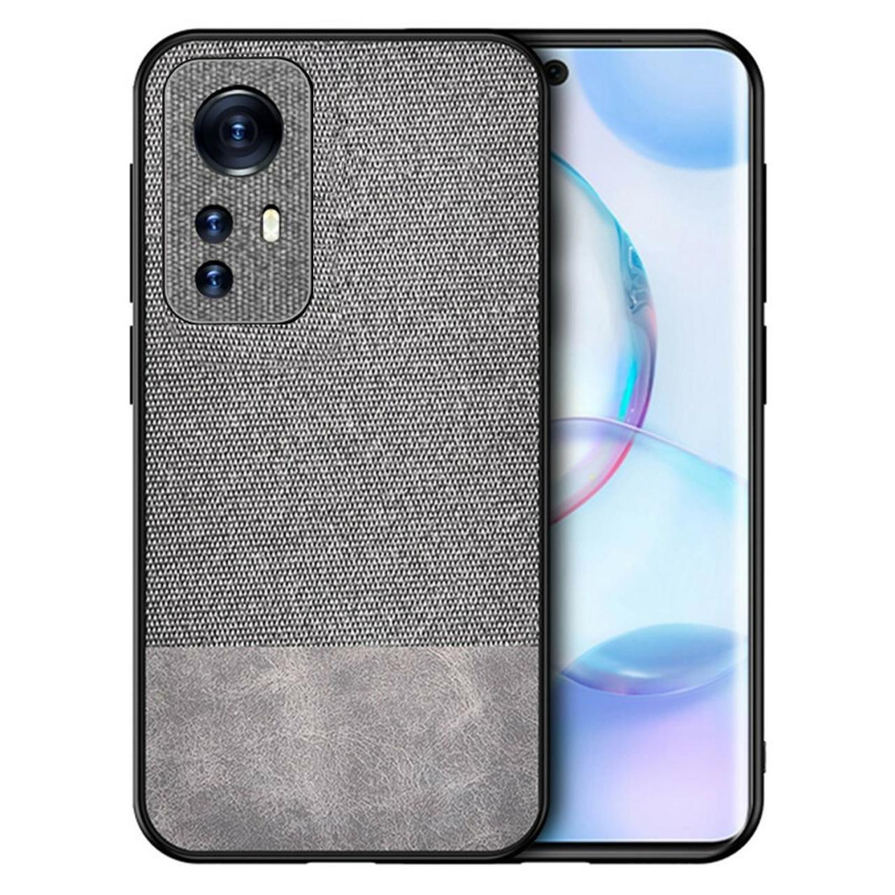 Microcase Xiaomi 12 Fabrik Kumaş ve Deri Desen Kılıf - Gri