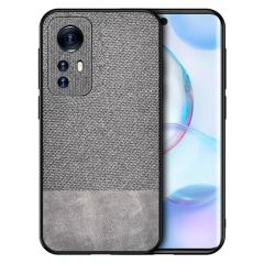 Microcase Xiaomi 12 Fabrik Kumaş ve Deri Desen Kılıf - Gri