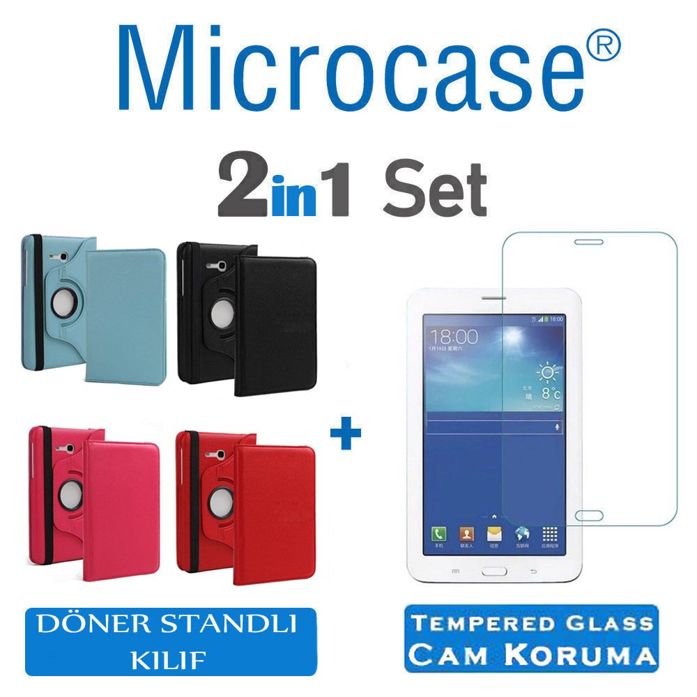 Samsung Galaxy Tab 3 Lite T110 T113 Dönerli Kılıf + Ekran Koruma