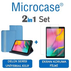 Microcase Samsung Galaxy Tab A 10.1 2019 T510 Delüx Serisi Universal Standlı Deri Kılıf - Turkuaz + Ekran Koruma Filmi