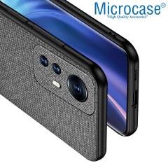 Microcase Xiaomi 12X Fabrik Kumaş ve Deri Desen Kılıf - Gri