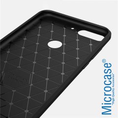 Huawei Honor 7C Brushed Carbon Fiber Silikon TPU Kılıf + Tempered