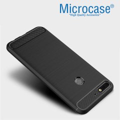 Huawei Honor 7C Brushed Carbon Fiber Silikon TPU Kılıf + Tempered