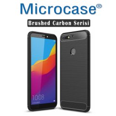 Huawei Honor 7C Brushed Carbon Fiber Silikon TPU Kılıf + Tempered