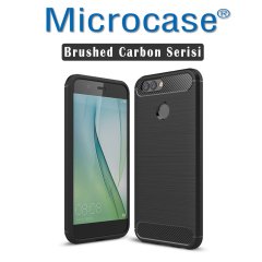 Huawei Nova 2 Brushed Carbon Fiber Silikon TPU Kılıf+Tempered Cam
