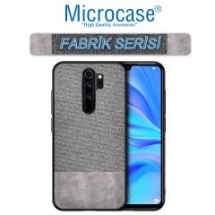 Microcase Xiaomi Redmi Note 8 Pro Fabrik Serisi Kumaş ve Deri Desen Kılıf - Gri