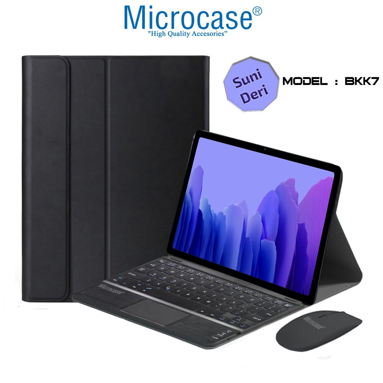 Microcase Samsung Galaxy Tab A7 T500 T505 Bluetooth Touchpad Klavye + Bluetooth Mouse + Standlı Kılıf - BKK7