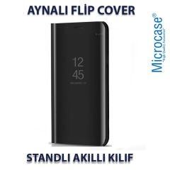 Microcase iPhone 12 Pro Max Aynalı Kapak Clear View Flip Cover Mirror Kılıf - Siyah