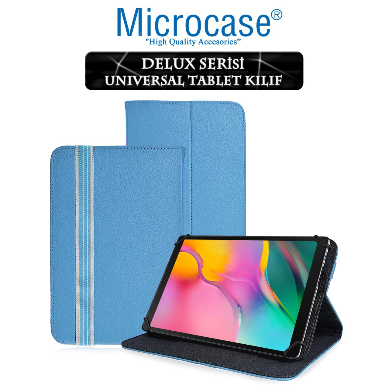Microcase Samsung Galaxy Tab A 10.1 2019 T510 Delüx Serisi Universal Standlı Deri Kılıf - Turkuaz