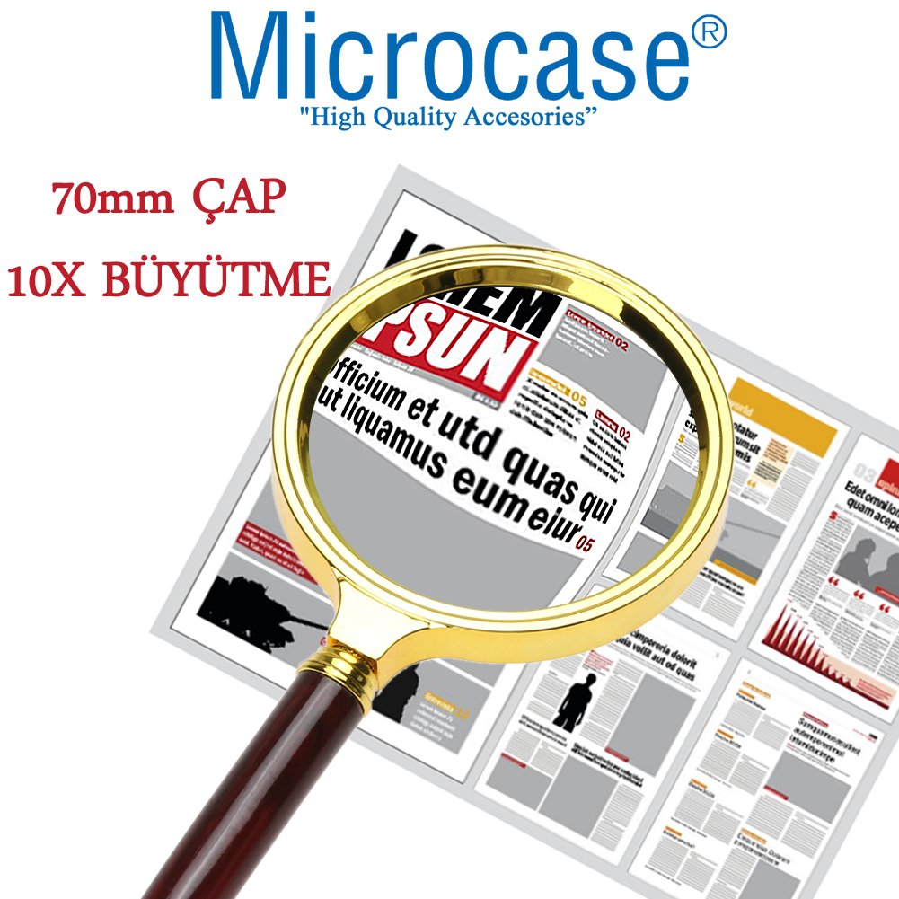 Microcase 70 mm Çap 10X Büyütme El Tipi Büyüteç - Model BY2