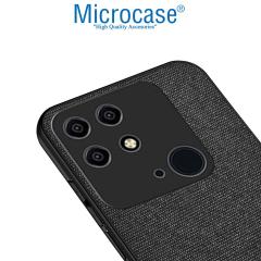 Microcase Xiaomi Redmi 10C Fabrik Kumaş ve Deri Desen Kılıf - Siyah