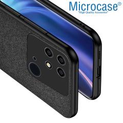 Microcase Xiaomi Redmi 10C Fabrik Kumaş ve Deri Desen Kılıf - Siyah