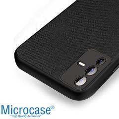 Microcase Vivo V23 5G Fabrik Kumaş ve Deri Desen Kılıf - Siyah