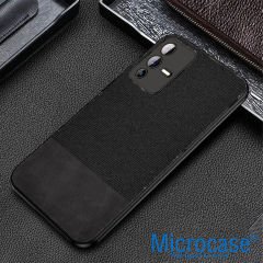 Microcase Vivo V23 5G Fabrik Kumaş ve Deri Desen Kılıf - Siyah