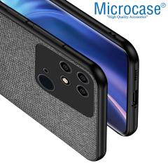 Microcase Xiaomi Redmi 10C Fabrik Kumaş ve Deri Desen Kılıf - Gri
