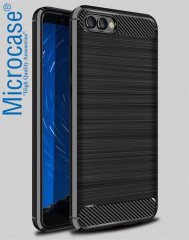 Huawei Honor View 10 Brushed Carbon Fiber Silikon TPU Kılıf + Cam